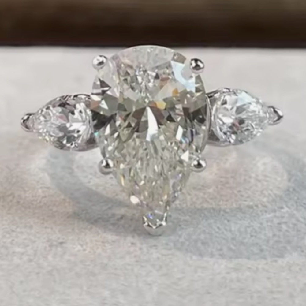 3ct Moissanite Pear Cut Ring with Zircon Accents